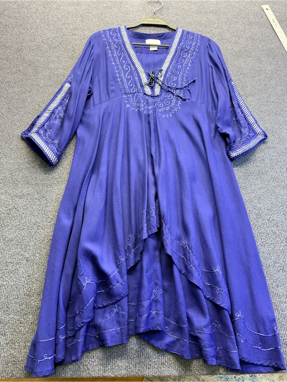 Soft Surroundings Purple Embroidered Asymmetrical V‑Neck Dress
